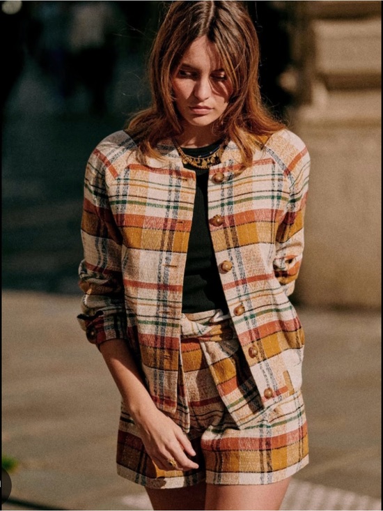 Sezane Jackets & Blazers - 🌟SOLD🌟Sezane Mike Plaid Button-Front Jacket in Mustard, Cream & Rust